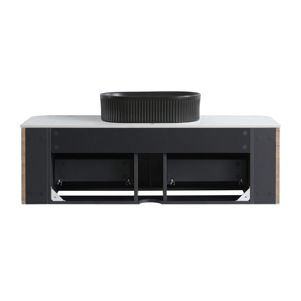 Erba 48 inch Bathroom Vanity with Sink, Honey Oak Wall Cabinet with Free Towel Rack, Single Black Oval Striped Ceramic Basin Design, without Drain and Faucet, Pre-assembled