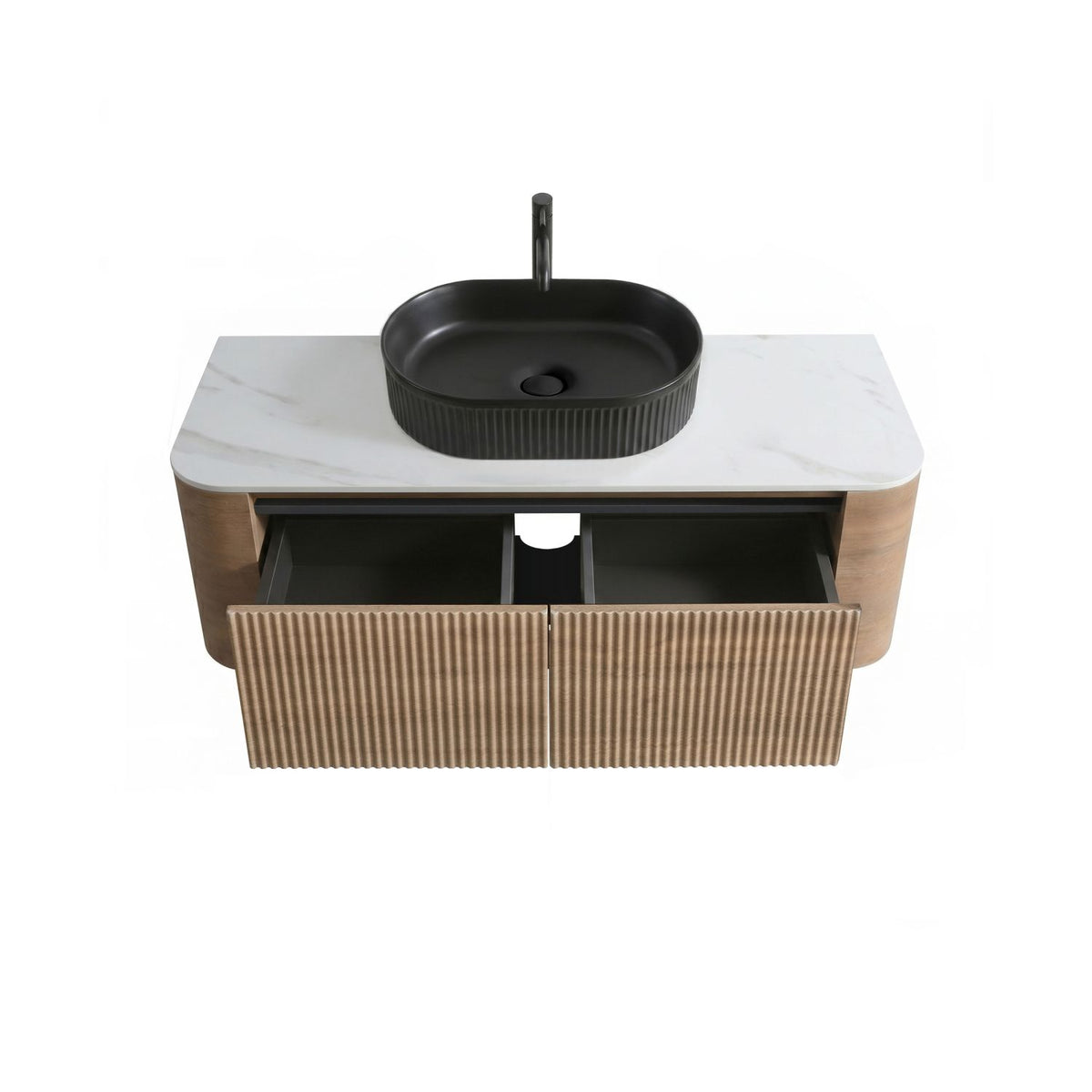 Erba 48 inch Bathroom Vanity with Sink, Honey Oak Wall Cabinet with Free Towel Rack, Single Black Oval Striped Ceramic Basin Design, without Drain and Faucet, Pre-assembled