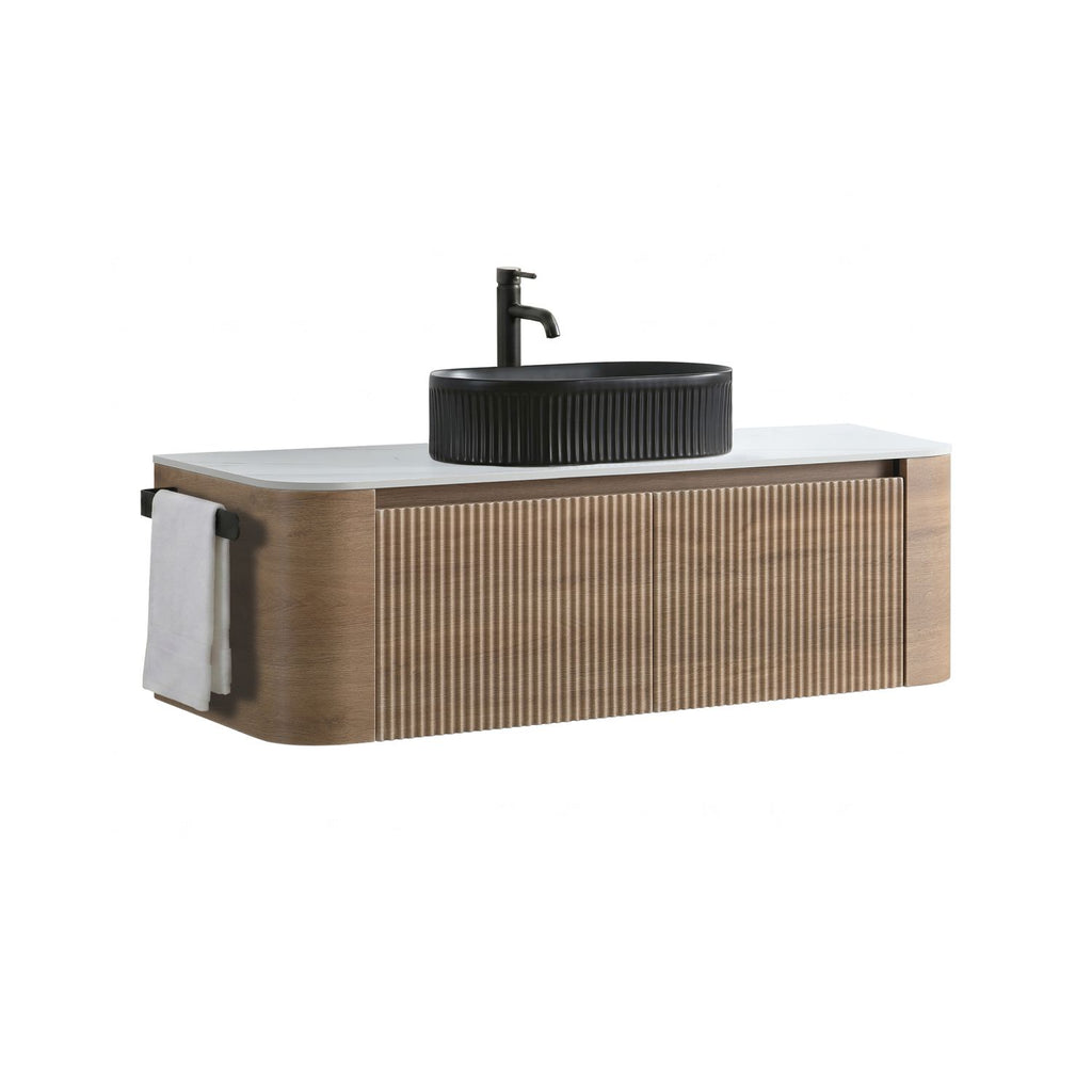 Erba 48 inch Bathroom Vanity with Sink, Honey Oak Wall Cabinet with Free Towel Rack, Single Black Oval Striped Ceramic Basin Design, without Drain and Faucet, Pre-assembled