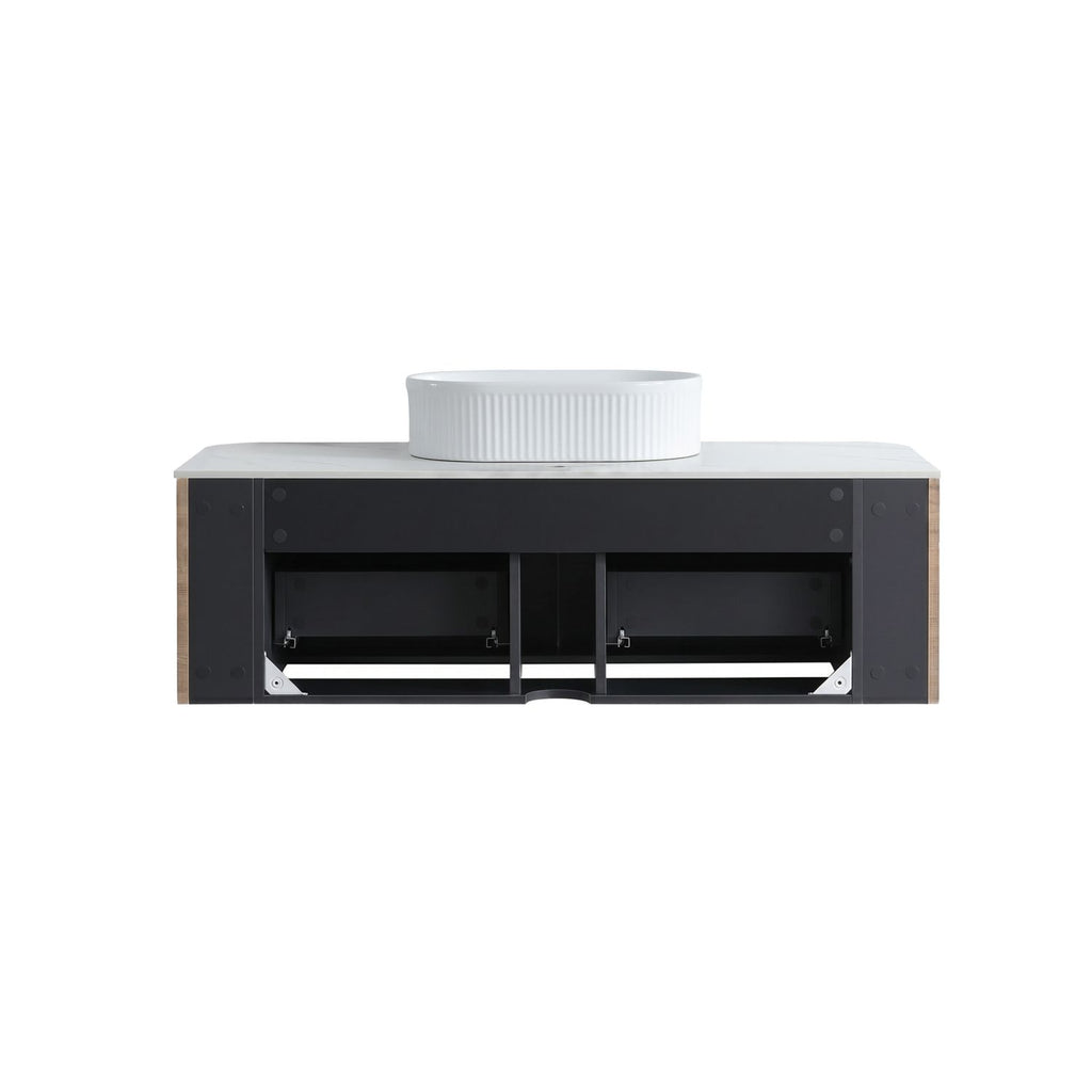 Erba 48 inch Bathroom Vanity with Sink, Honey Oak Cabinet with Free Towel Rack, Single White Oval Striped Ceramic Basin Design, without Drain and Faucet, Pre-assembled