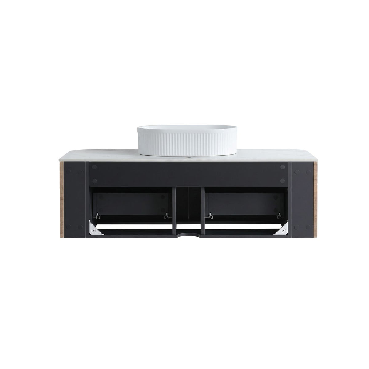 Erba 48 inch Bathroom Vanity with Sink, Honey Oak Cabinet with Free Towel Rack, Single White Oval Striped Ceramic Basin Design, without Drain and Faucet, Pre-assembled