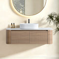 Erba 48 inch Bathroom Vanity with Sink, Honey Oak Cabinet with Free Towel Rack, Single White Oval Striped Ceramic Basin Design, without Drain and Faucet, Pre-assembled