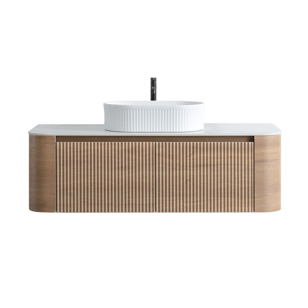 Erba 48 inch Bathroom Vanity with Sink, Honey Oak Cabinet with Free Towel Rack, Single White Oval Striped Ceramic Basin Design, without Drain and Faucet, Pre-assembled
