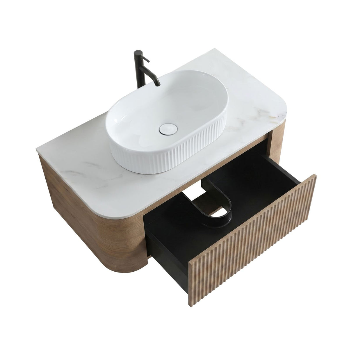 Erba 48 inch Bathroom Vanity with Sink, Honey Oak Cabinet with Free Towel Rack, Single White Oval Striped Ceramic Basin Design, without Drain and Faucet, Pre-assembled