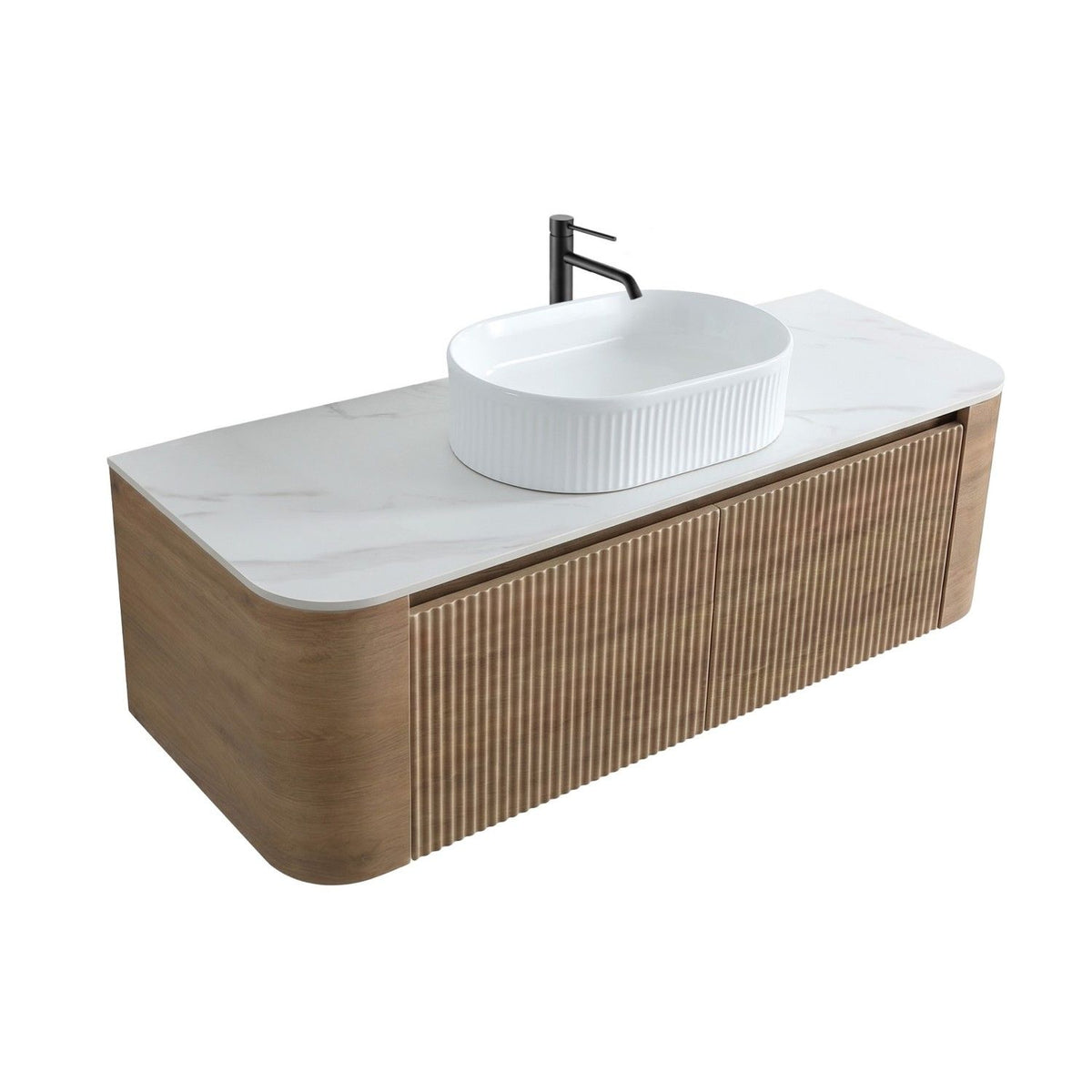 Erba 48 inch Bathroom Vanity with Sink, Honey Oak Cabinet with Free Towel Rack, Single White Oval Striped Ceramic Basin Design, without Drain and Faucet, Pre-assembled