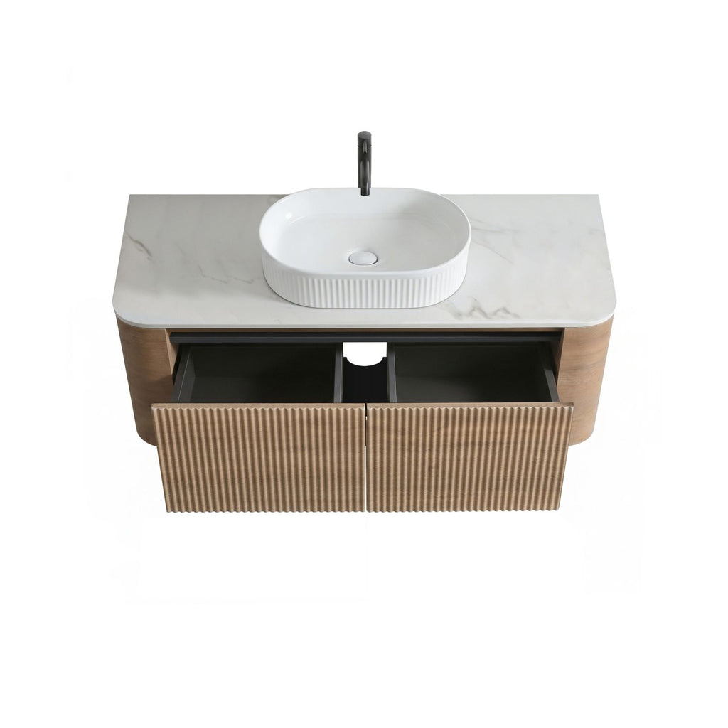 Erba 48 inch Bathroom Vanity with Sink, Honey Oak Cabinet with Free Towel Rack, Single White Oval Striped Ceramic Basin Design, without Drain and Faucet, Pre-assembled