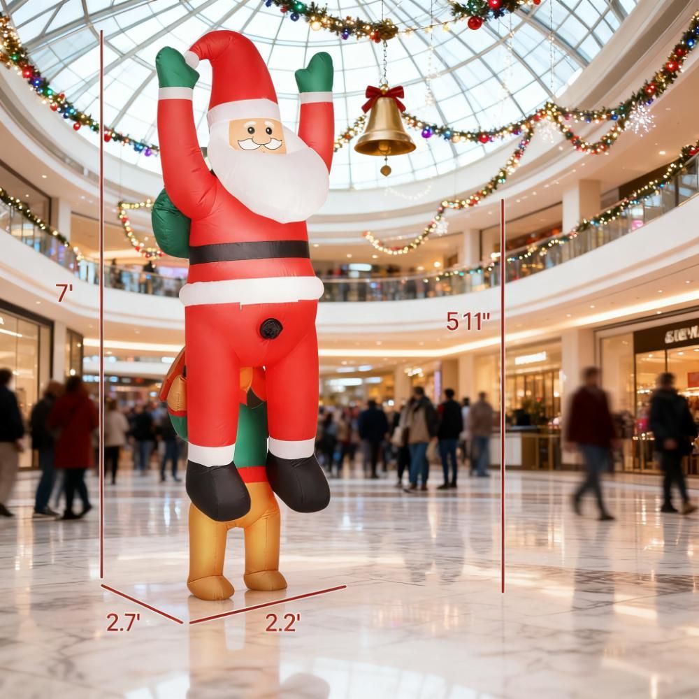 7FT Christmas Blow Up Decoration Hanging Christmas Inflatable Santa with Dog(=SKU:T3971P381207)