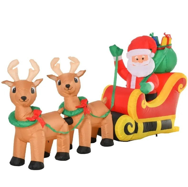 Outdoor Blow-Up Yard Decoration with LED Lights Display,Long Christmas Inflatable Santa Claus with Sleigh and Reindeer