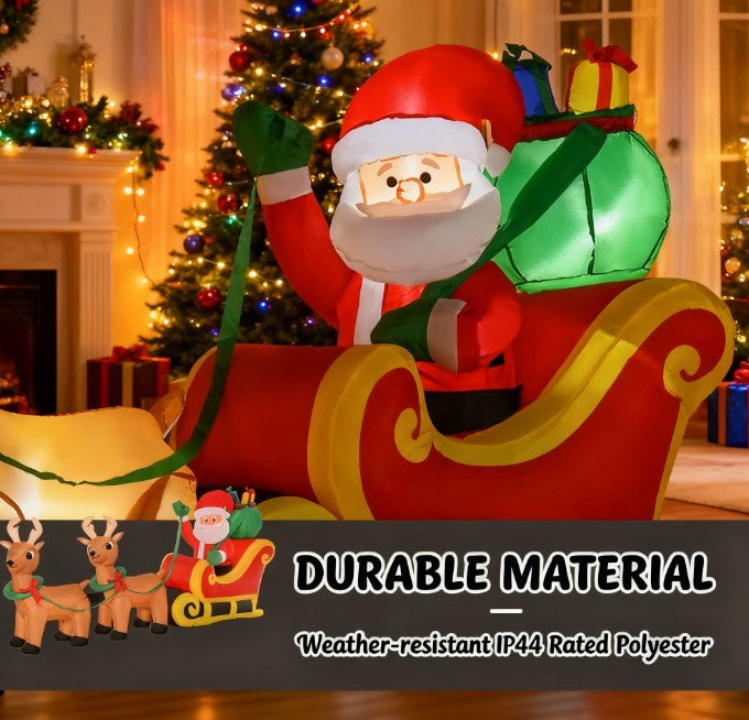 Outdoor Blow-Up Yard Decoration with LED Lights Display,Long Christmas Inflatable Santa Claus with Sleigh and Reindeer