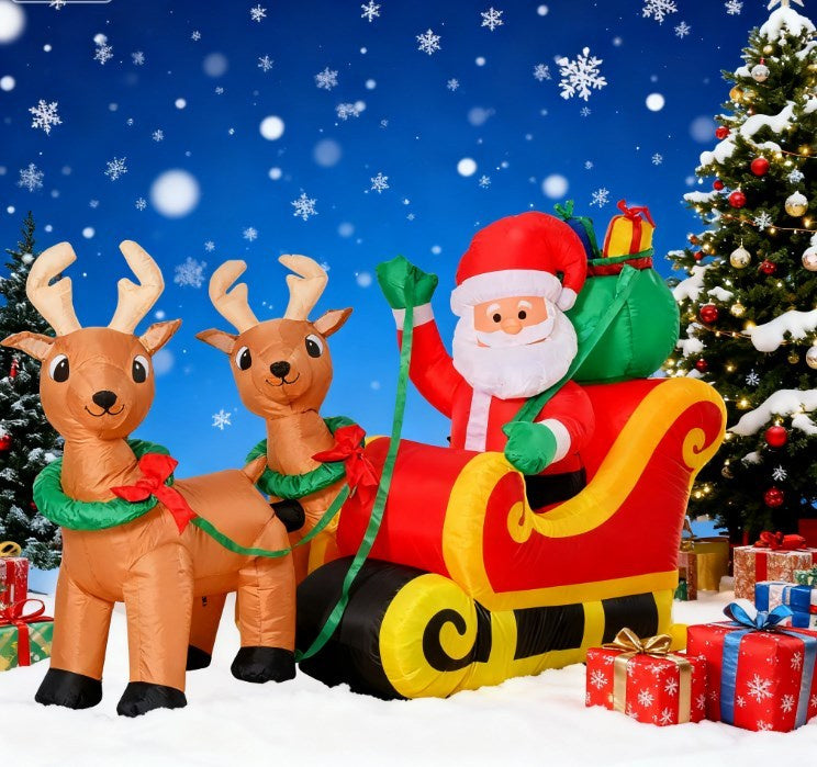 Outdoor Blow-Up Yard Decoration with LED Lights Display,Long Christmas Inflatable Santa Claus with Sleigh and Reindeer