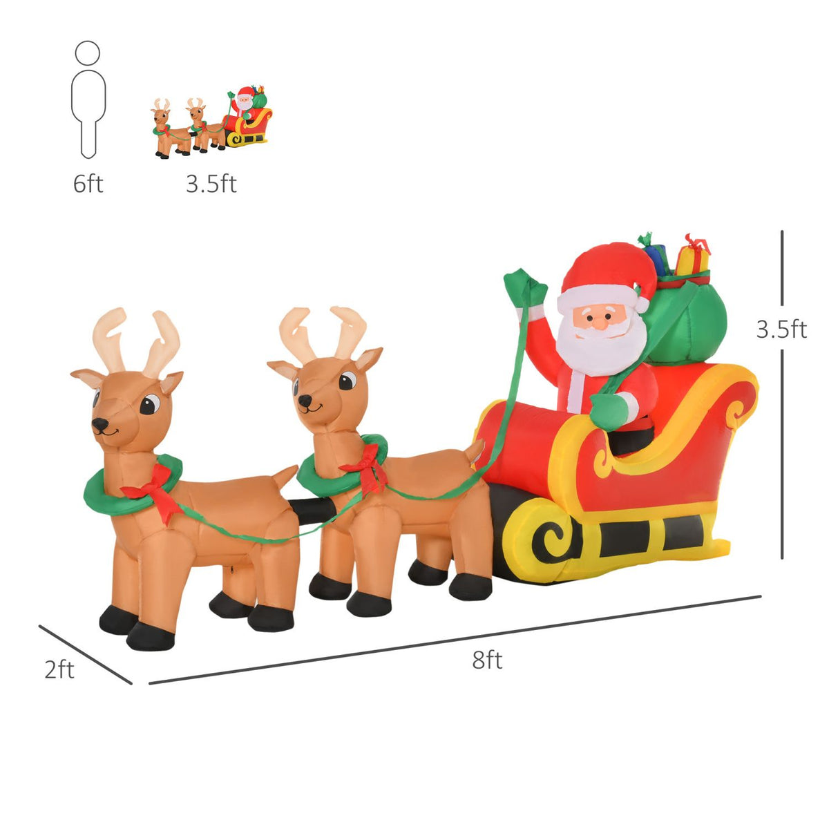 Outdoor Blow-Up Yard Decoration with LED Lights Display,Long Christmas Inflatable Santa Claus with Sleigh and Reindeer