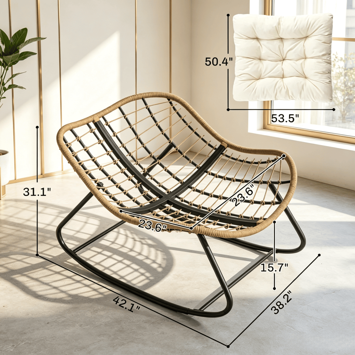 Rocking Egg Chair, Oversized Design with Cushion, Indoor Outdoor Furniture for Backyard, Patio, Garden
