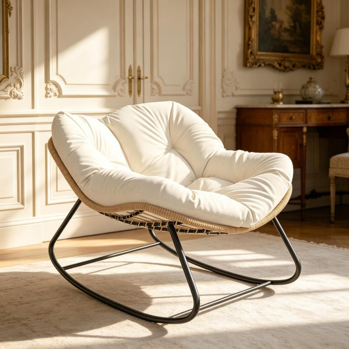 Rocking Egg Chair, Oversized Design with Cushion, Indoor Outdoor Furniture for Backyard, Patio, Garden