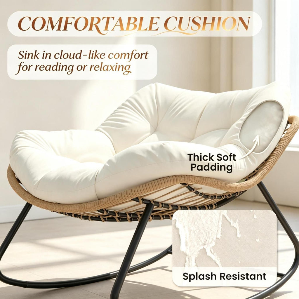 Rocking Egg Chair, Oversized Design with Cushion, Indoor Outdoor Furniture for Backyard, Patio, Garden