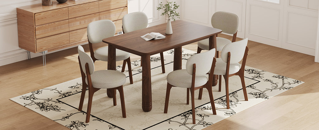 63" Solid Wood Dining Table, Rectangular Kitchen Table with Walnut Finish, Farmhouse Dinner Table for 4-6 People, Heavy-Duty Support up to 1000 lbs, Easy Assembly