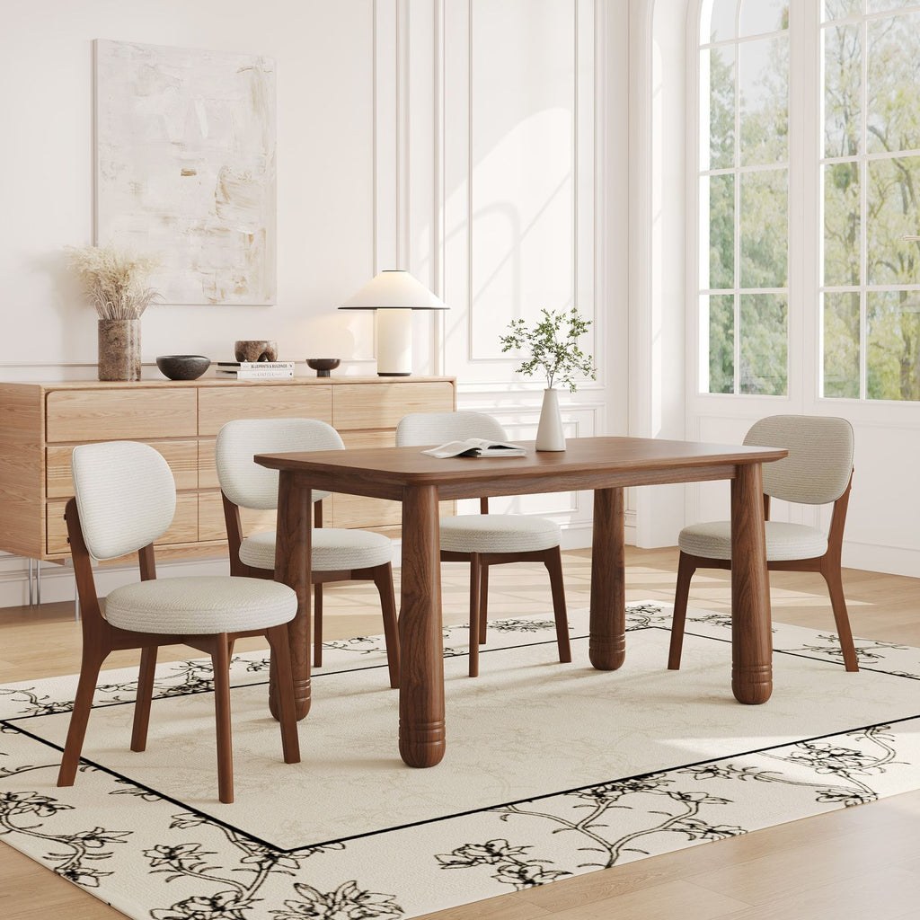 63" Solid Wood Dining Table, Rectangular Kitchen Table with Walnut Finish, Farmhouse Dinner Table for 4-6 People, Heavy-Duty Support up to 1000 lbs, Easy Assembly