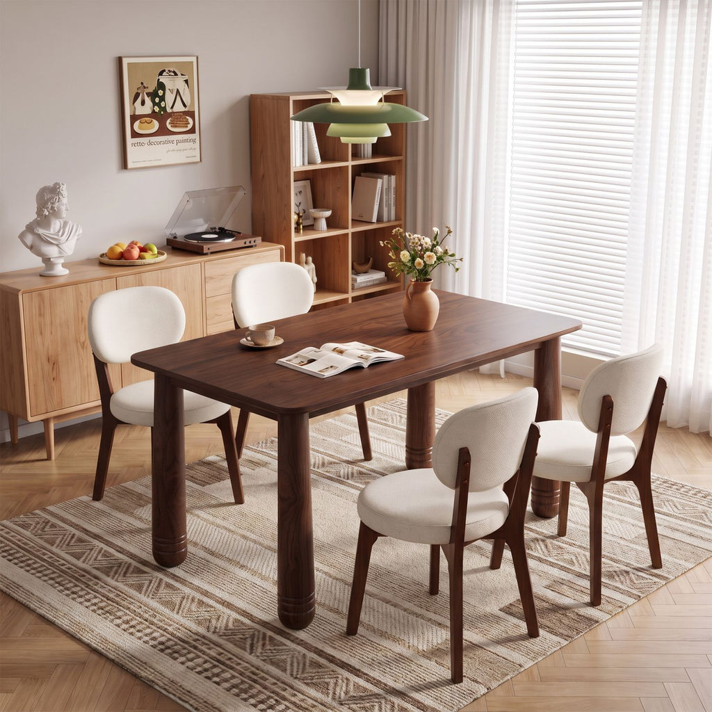 63" Solid Wood Dining Table, Rectangular Kitchen Table with Walnut Finish, Farmhouse Dinner Table for 4-6 People, Heavy-Duty Support up to 1000 lbs, Easy Assembly