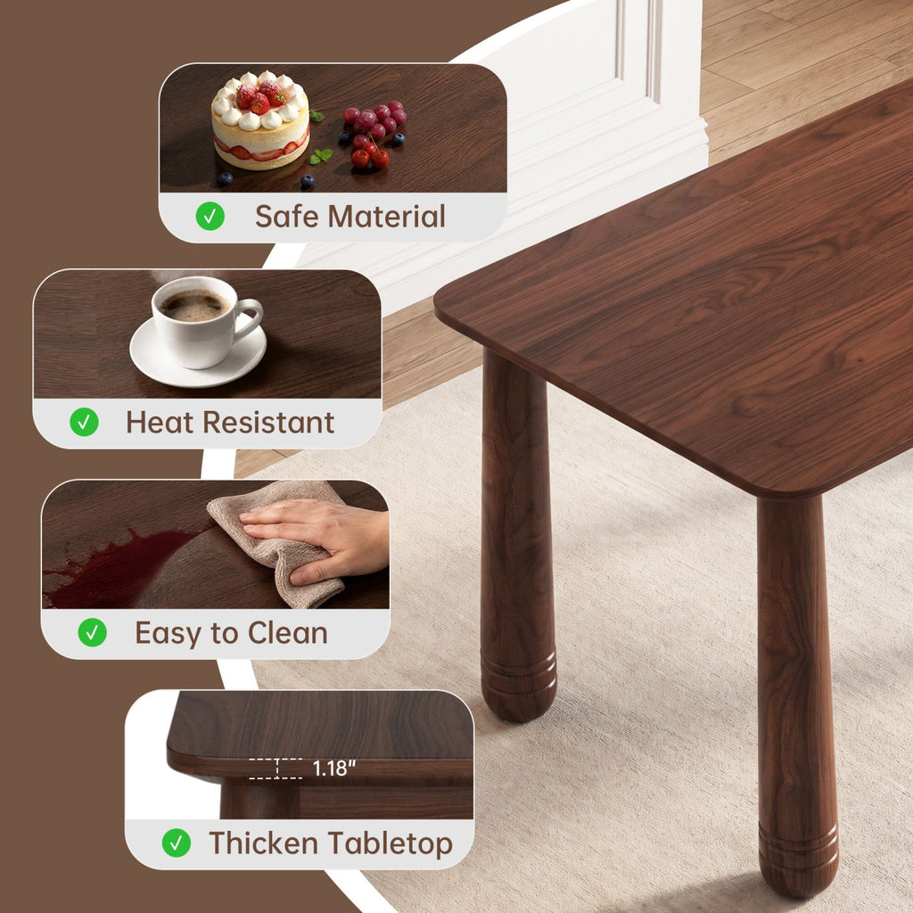 63" Solid Wood Dining Table, Rectangular Kitchen Table with Walnut Finish, Farmhouse Dinner Table for 4-6 People, Heavy-Duty Support up to 1000 lbs, Easy Assembly