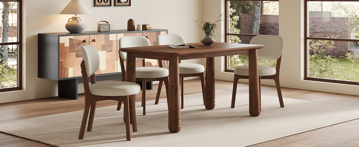 63" Solid Wood Dining Table, Rectangular Kitchen Table with Walnut Finish, Farmhouse Dinner Table for 4-6 People, Heavy-Duty Support up to 1000 lbs, Easy Assembly