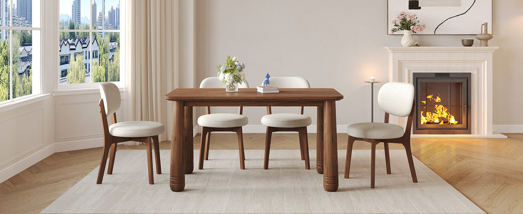 63" Solid Wood Dining Table, Rectangular Kitchen Table with Walnut Finish, Farmhouse Dinner Table for 4-6 People, Heavy-Duty Support up to 1000 lbs, Easy Assembly