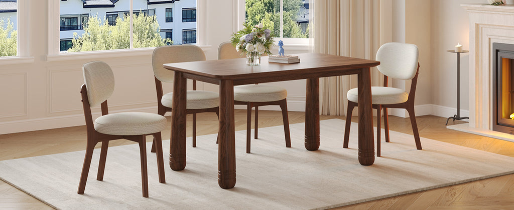 63" Solid Wood Dining Table, Rectangular Kitchen Table with Walnut Finish, Farmhouse Dinner Table for 4-6 People, Heavy-Duty Support up to 1000 lbs, Easy Assembly