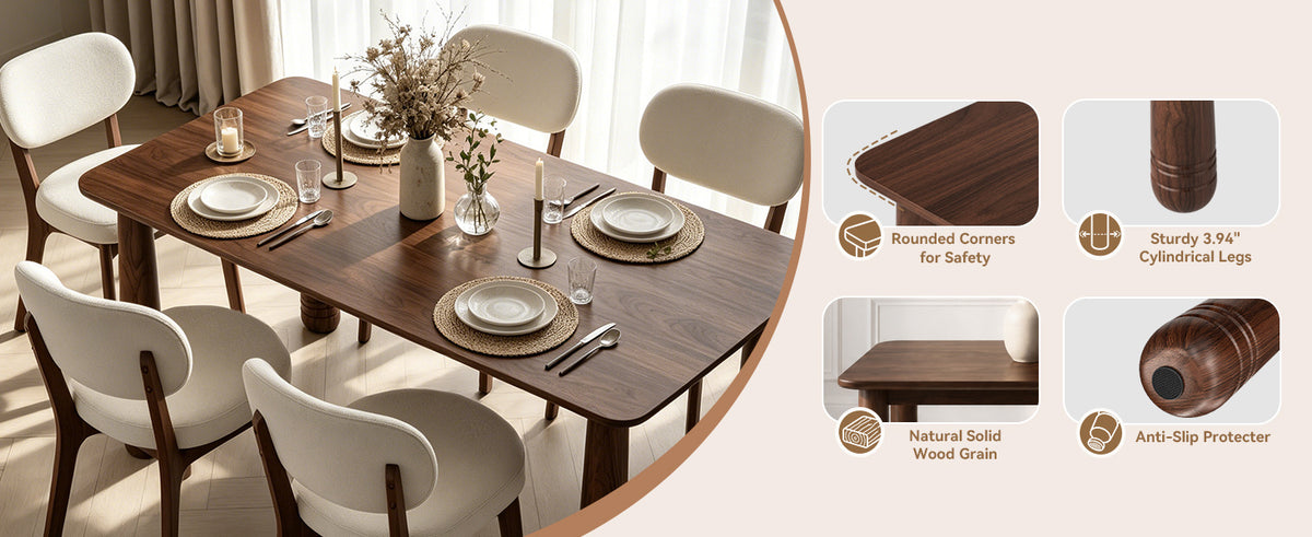 63" Solid Wood Dining Table, Rectangular Kitchen Table with Walnut Finish, Farmhouse Dinner Table for 4-6 People, Heavy-Duty Support up to 1000 lbs, Easy Assembly