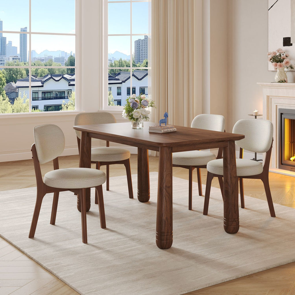 63" Solid Wood Dining Table, Rectangular Kitchen Table with Walnut Finish, Farmhouse Dinner Table for 4-6 People, Heavy-Duty Support up to 1000 lbs, Easy Assembly