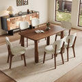63" Solid Wood Dining Table, Rectangular Kitchen Table with Walnut Finish, Farmhouse Dinner Table for 4-6 People, Heavy-Duty Support up to 1000 lbs, Easy Assembly