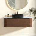 Erba 48 inch Bathroom Vanity with Sink, Walnut Wall Cabinet with Free Towel Rack, Single Black Oval Striped Ceramic Basin Design, without Drain and Faucet, Pre-assembled