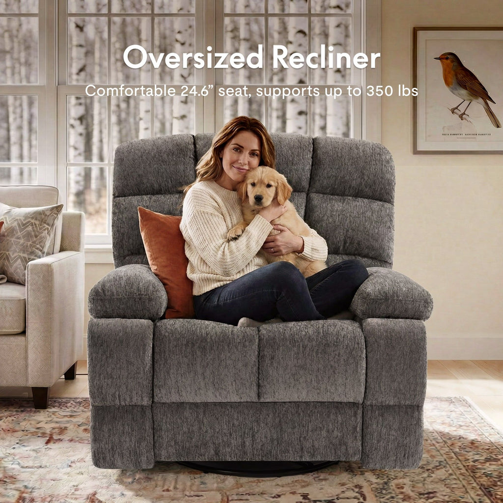 360° Swivel Rocker Recliner Chair with Heat & 8 Massage Modes, 3-Position Adjustable Backrest, Chenille Upholstery, Bluetooth Speaker, USB Charging Port, Side Pocket, 24.4" Wide Seat, 300 lb Capacity