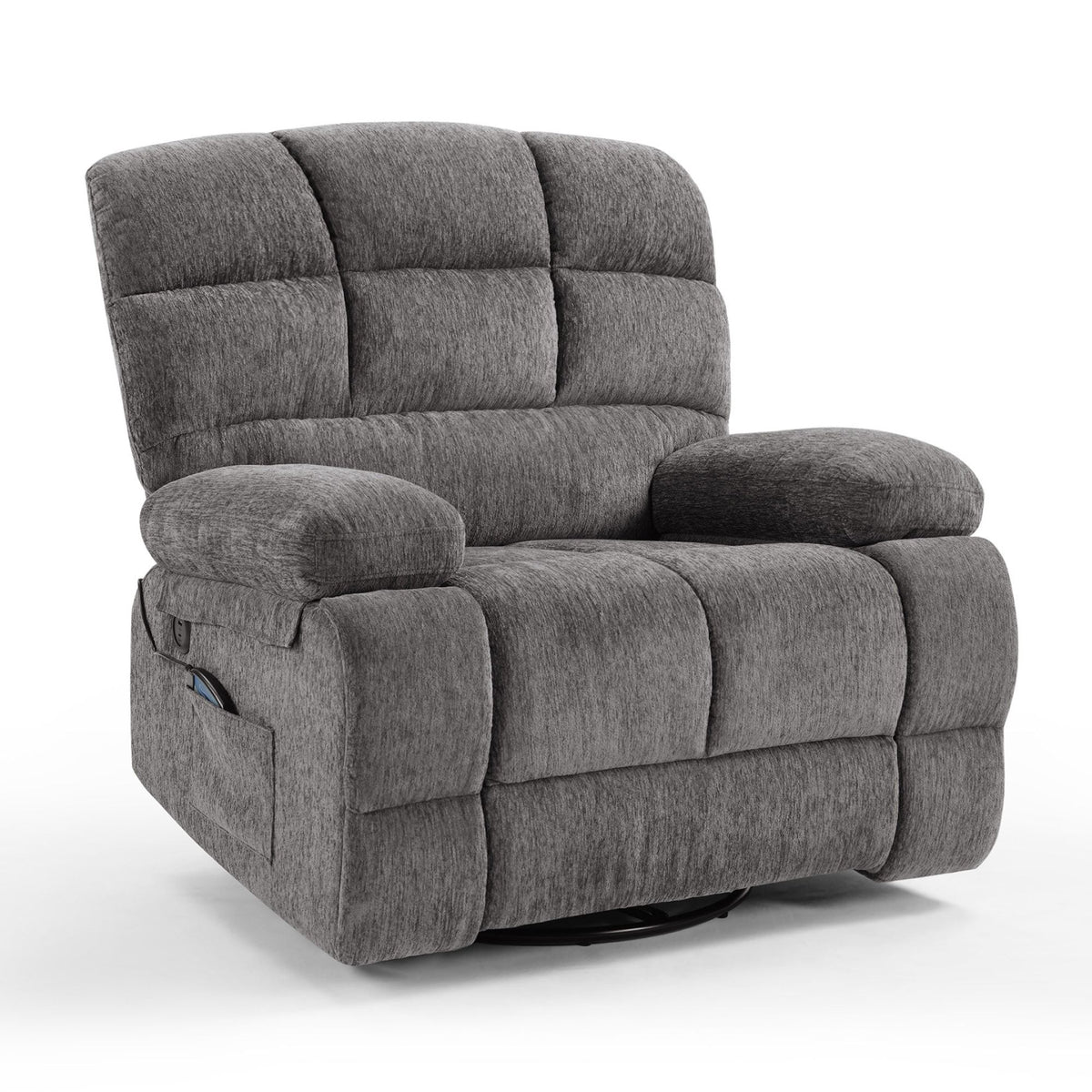 360° Swivel Rocker Recliner Chair with Heat & 8 Massage Modes, 3-Position Adjustable Backrest, Chenille Upholstery, Bluetooth Speaker, USB Charging Port, Side Pocket, 24.4" Wide Seat, 300 lb Capacity