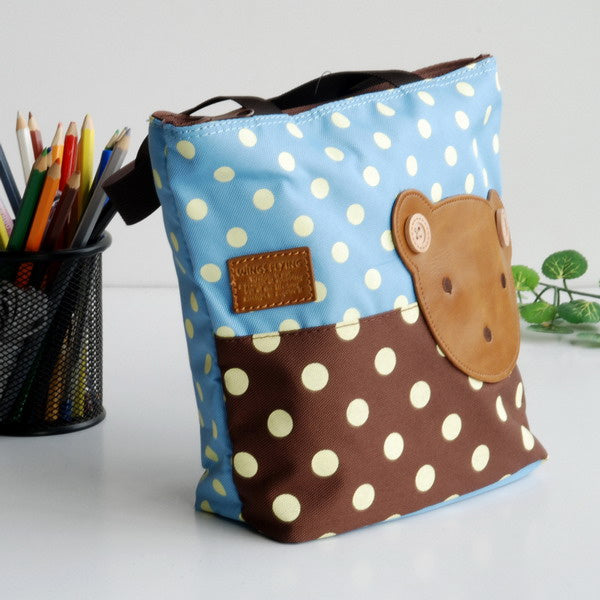[Bear-Skyblue] Blancho Applique Kids Fabric Art Mini Shopper Bag/Tote Bag-Small Size (9.4*2.7*7.8)