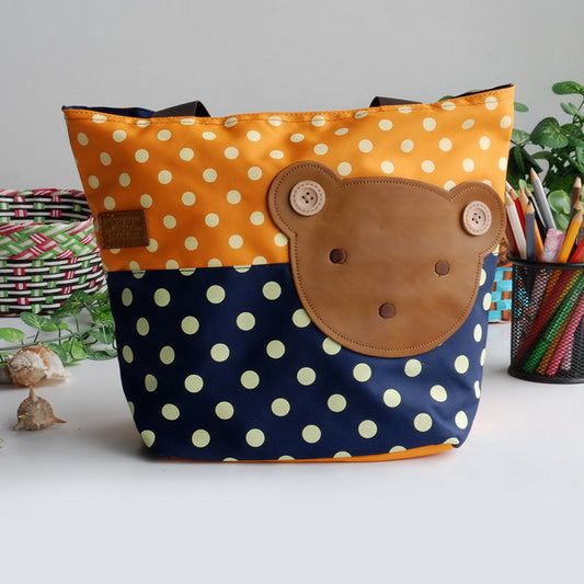 [Bear-Orange] Blancho Applique Kids Fabric Art Tote Bag/Shopper Bag-Middile size (13.3*5.1*10.6)