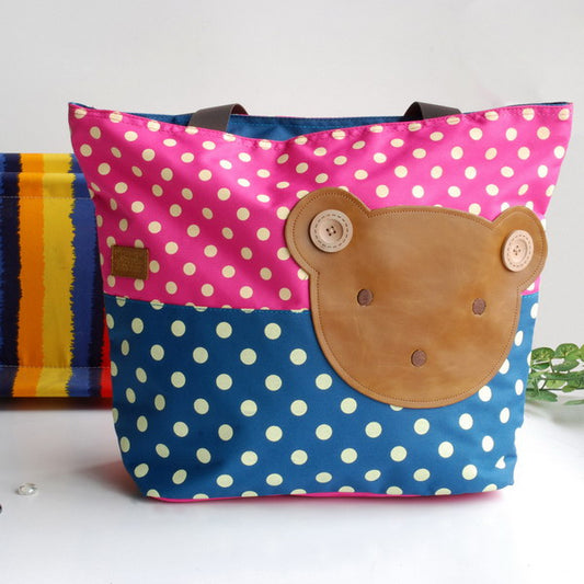 [Bear-Rosered] Blancho Applique Kids Fabric Art Tote Bag/Shopper Bag-Big Size (16.5*5.5*12.6)