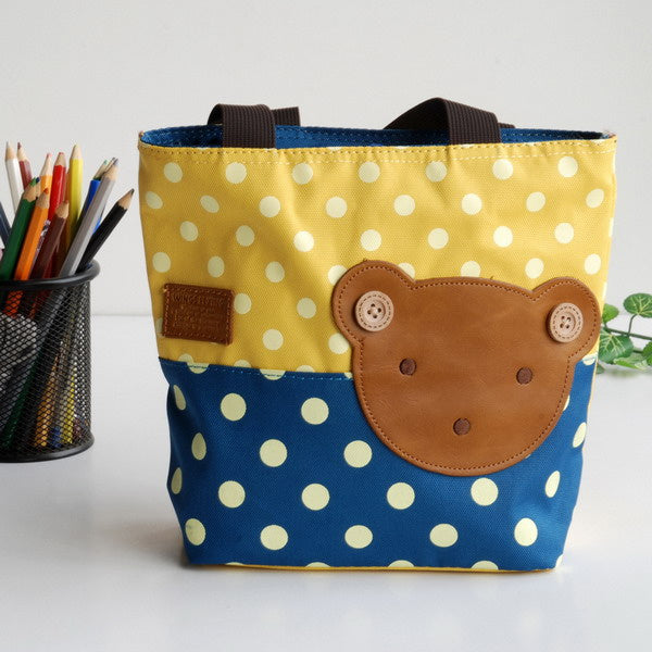 [Bear-Yellow] Blancho Applique Kids Fabric Art Mini Shopper Bag/Tote Bag-Small Size (9.4*2.7*7.8)