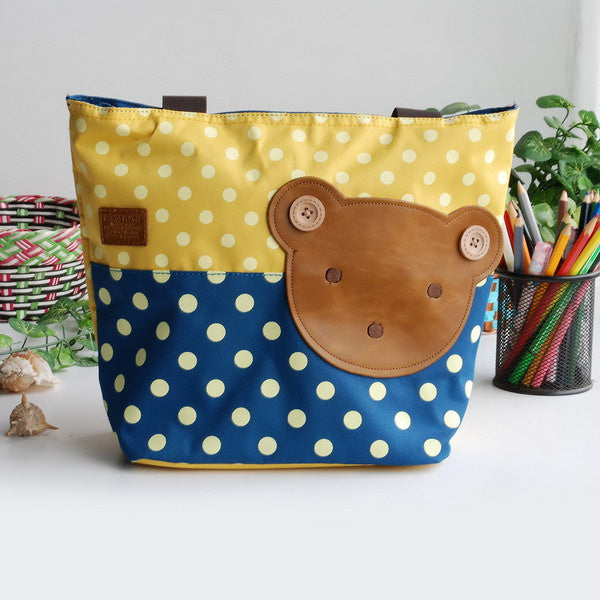 [Bear-Yellow] Blancho Applique Kids Fabric Art Tote Bag/Shopper Bag-Middile size (13.3*5.1*10.6)
