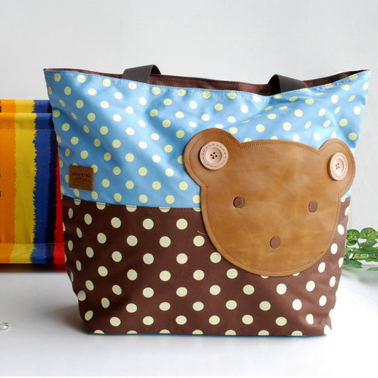 [Bear-Skyblue] Blancho Applique Kids Fabric Art Tote Bag/Shopper Bag-Big Size (16.5*5.5*12.6)