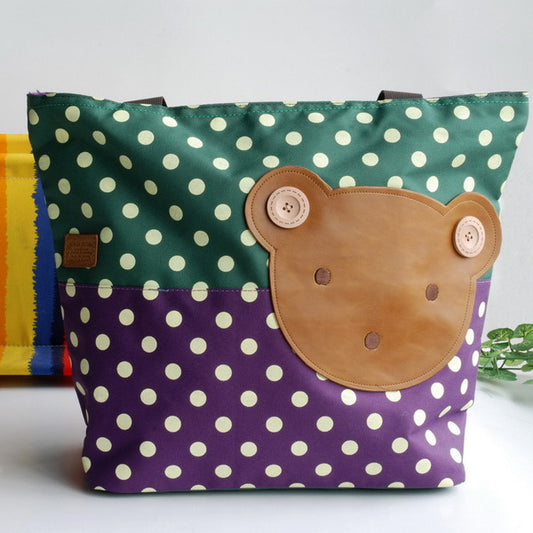 [Bear-Green] Blancho Applique Kids Fabric Art Tote Bag/Shopper Bag-Big Size (16.5*5.5*12.6)