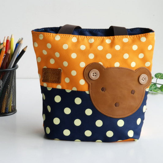 [Bear-Orange] Blancho Applique Kids Fabric Art Mini Shopper Bag/Tote Bag-Small Size (9.4*2.7*7.8)
