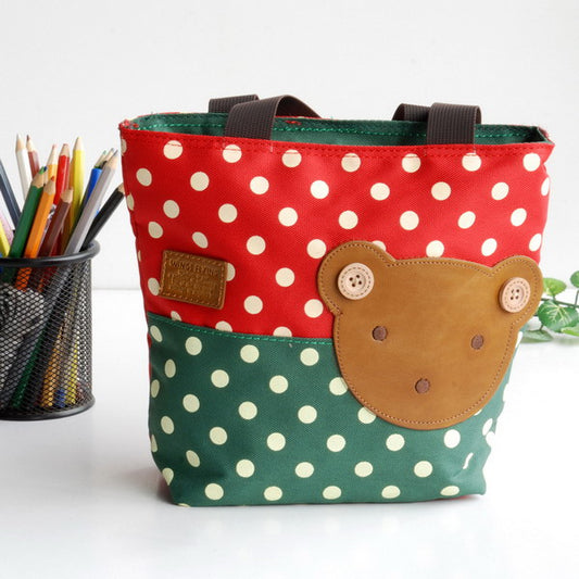 [Bear-Crimson] Blancho Applique Kids Fabric Art Mini Shopper Bag/Tote Bag-Small Size (9.4*2.7*7.8)