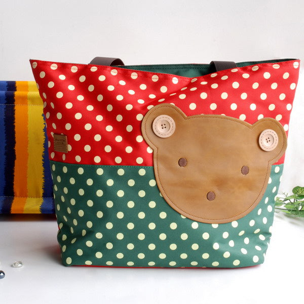 [Bear-Crimson] Blancho Applique Kids Fabric Art Tote Bag/Shopper Bag-Big Size (16.5*5.5*12.6)