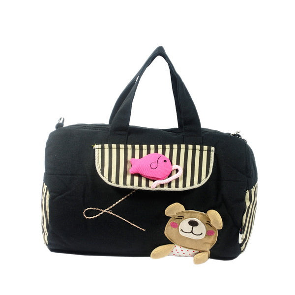 [Bear Catch the Fish] 100% Cotton Canvas Shoulder Bag / Swingpack / Travel Bag