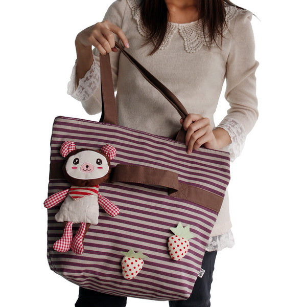 [Rabbit & Cherry] 100% Cotton Canvas Shoulder Tote Bag / Shopper Bag