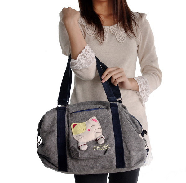 [Sweet Mio Mio] 100% Cotton Canvas Shoulder Bag / Swingpack / Travel Bag