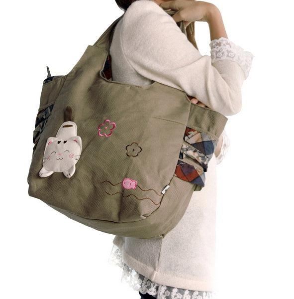 [Pretty Cat] 100% Cotton Canvas Shoulder Bag / Swingpack / Travel Bag