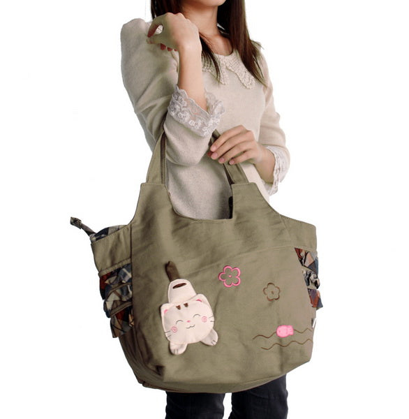 [Pretty Cat] 100% Cotton Canvas Shoulder Bag / Swingpack / Travel Bag