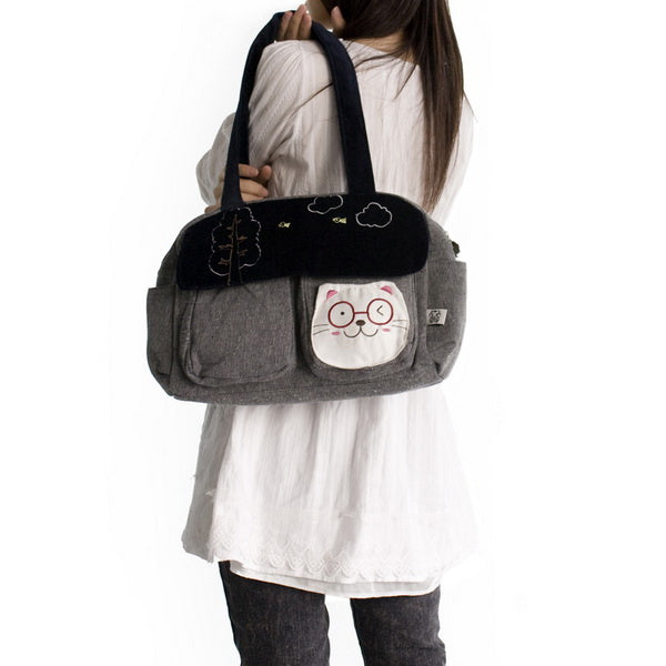[Sunny Day] 100% Cotton Canvas Shoulder Bag / Swingpack / Travel Bag