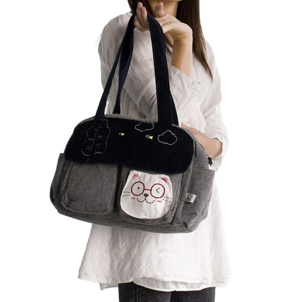 [Sunny Day] 100% Cotton Canvas Shoulder Bag / Swingpack / Travel Bag