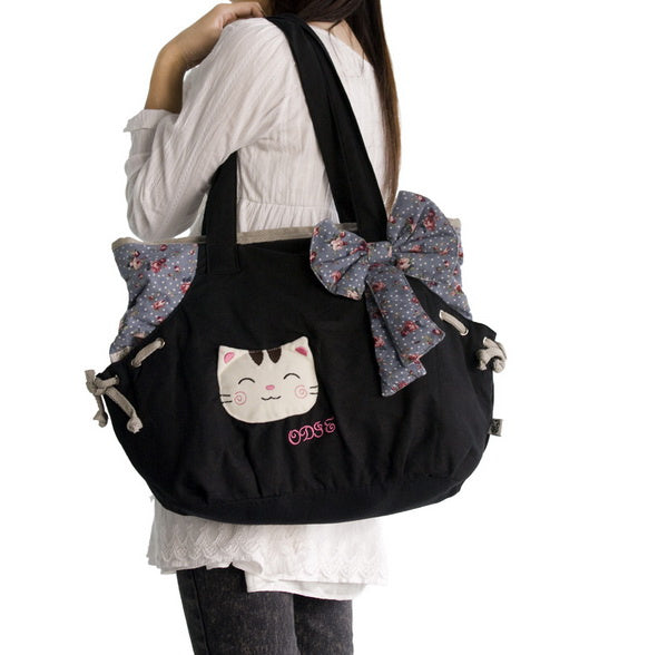 [Sweet Cat] 100% Cotton Canvas Shoulder Bag / Swingpack / Travel Bag