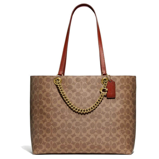 Coach Women's Signature Chain Convertible Leather Tote Bag In Signature Canvas